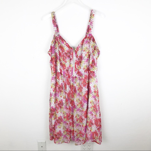 City Chic Floral Polka Dot Zip Mini Dress 24 22 - Picture 2 of 8